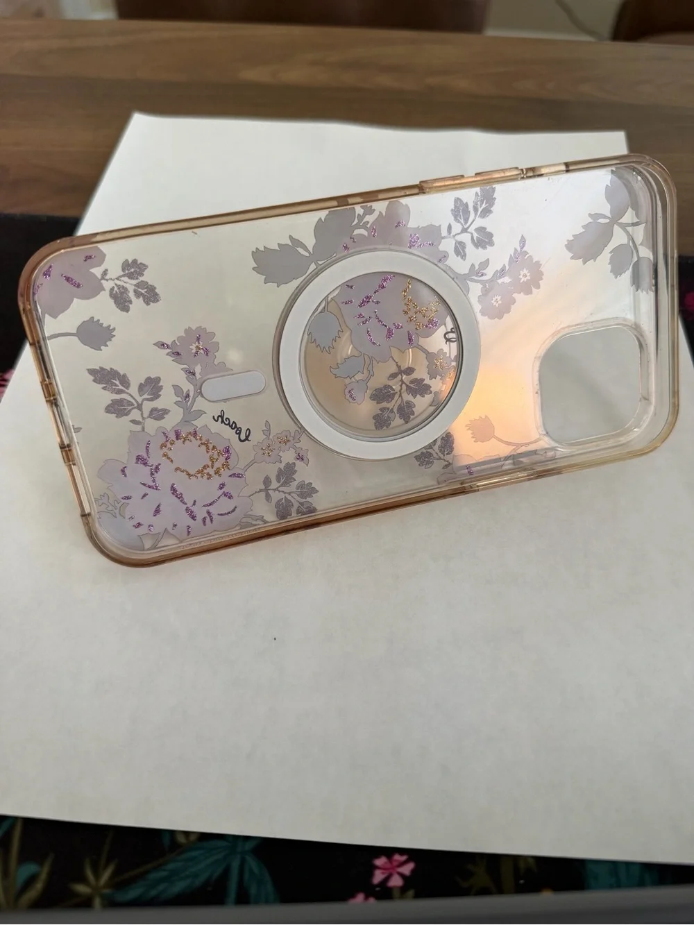 Floral Clear Phone Case with Rose Gold Ring Grip